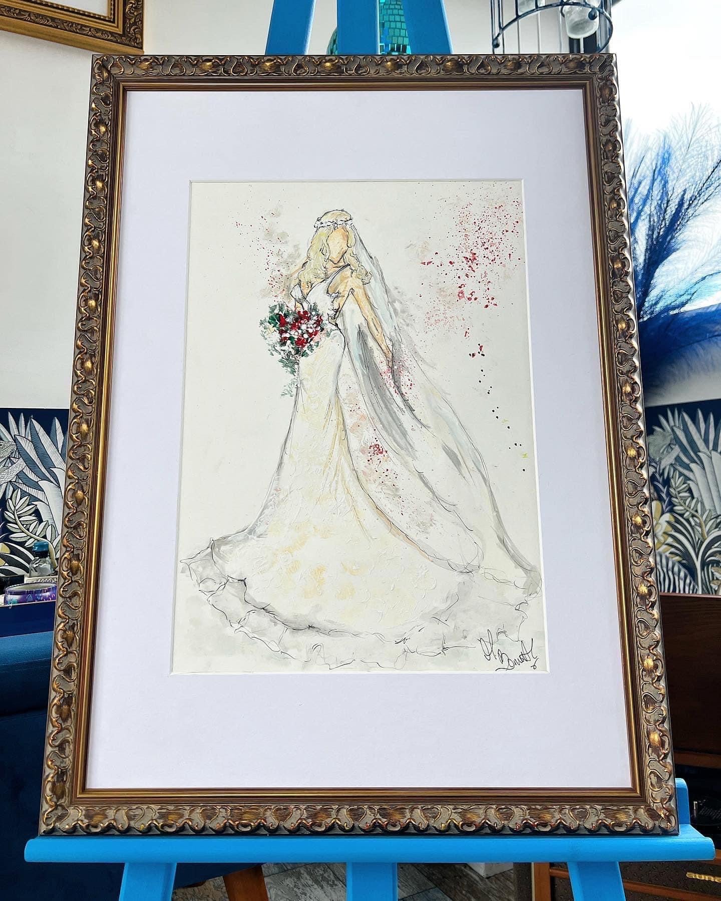 Wedding Painting Gift Voucher - An original bespoke painting in your Wedding Dress. Buy and Gift to a loved one to commemorate their Wedding