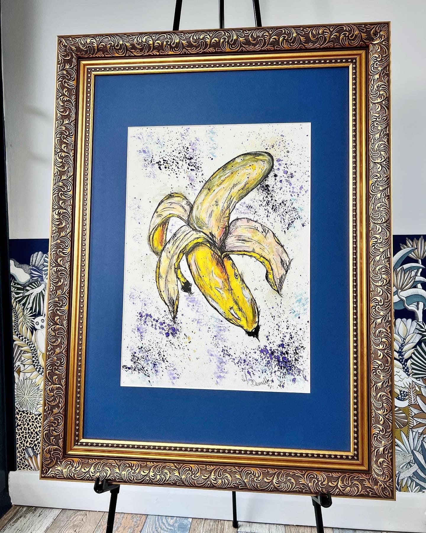 Original Gold Ornate Framed Painting - Banana - Pop Art - 27/20 Inches