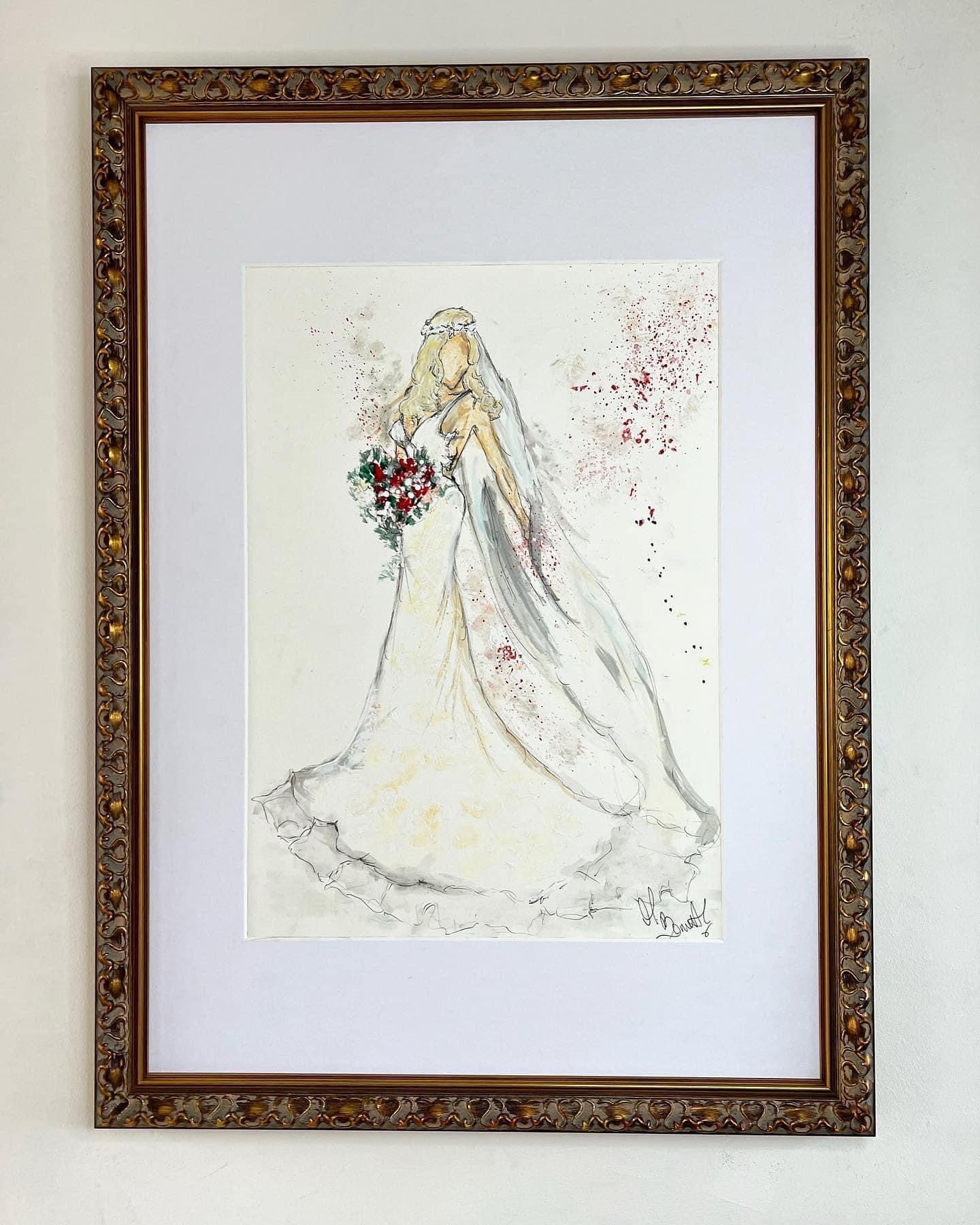 Wedding Painting Gift Voucher - An original bespoke painting in your Wedding Dress. Buy and Gift to a loved one to commemorate their Wedding