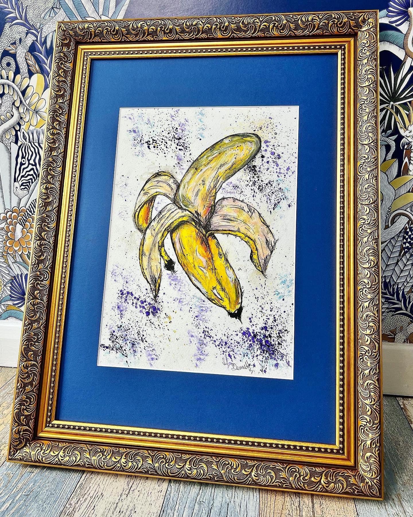 Original Gold Ornate Framed Painting - Banana - Pop Art - 27/20 Inches