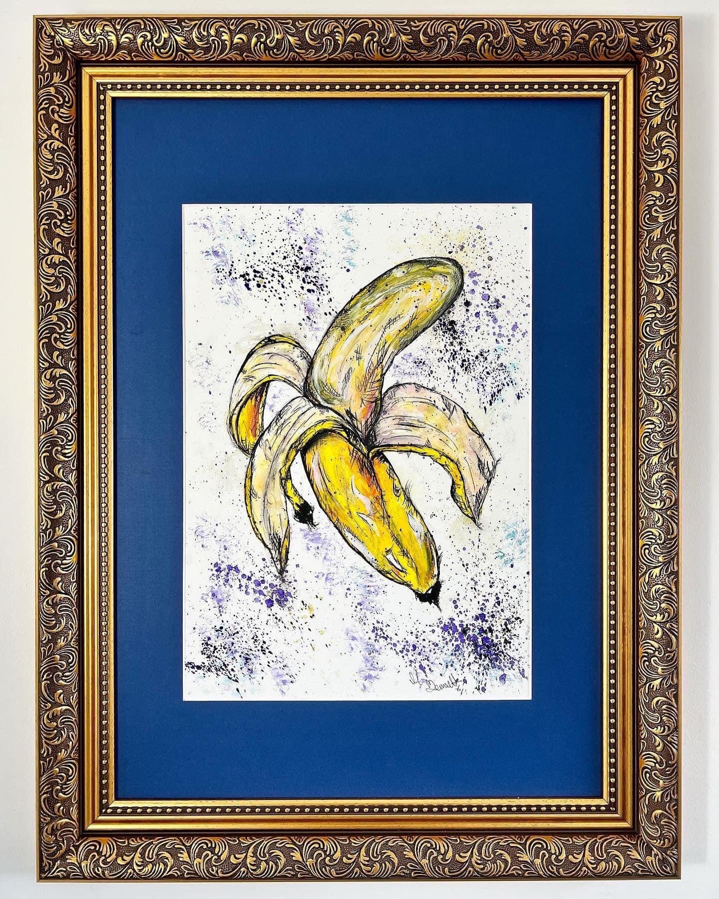 Original Gold Ornate Framed Painting - Banana - Pop Art - 27/20 Inches