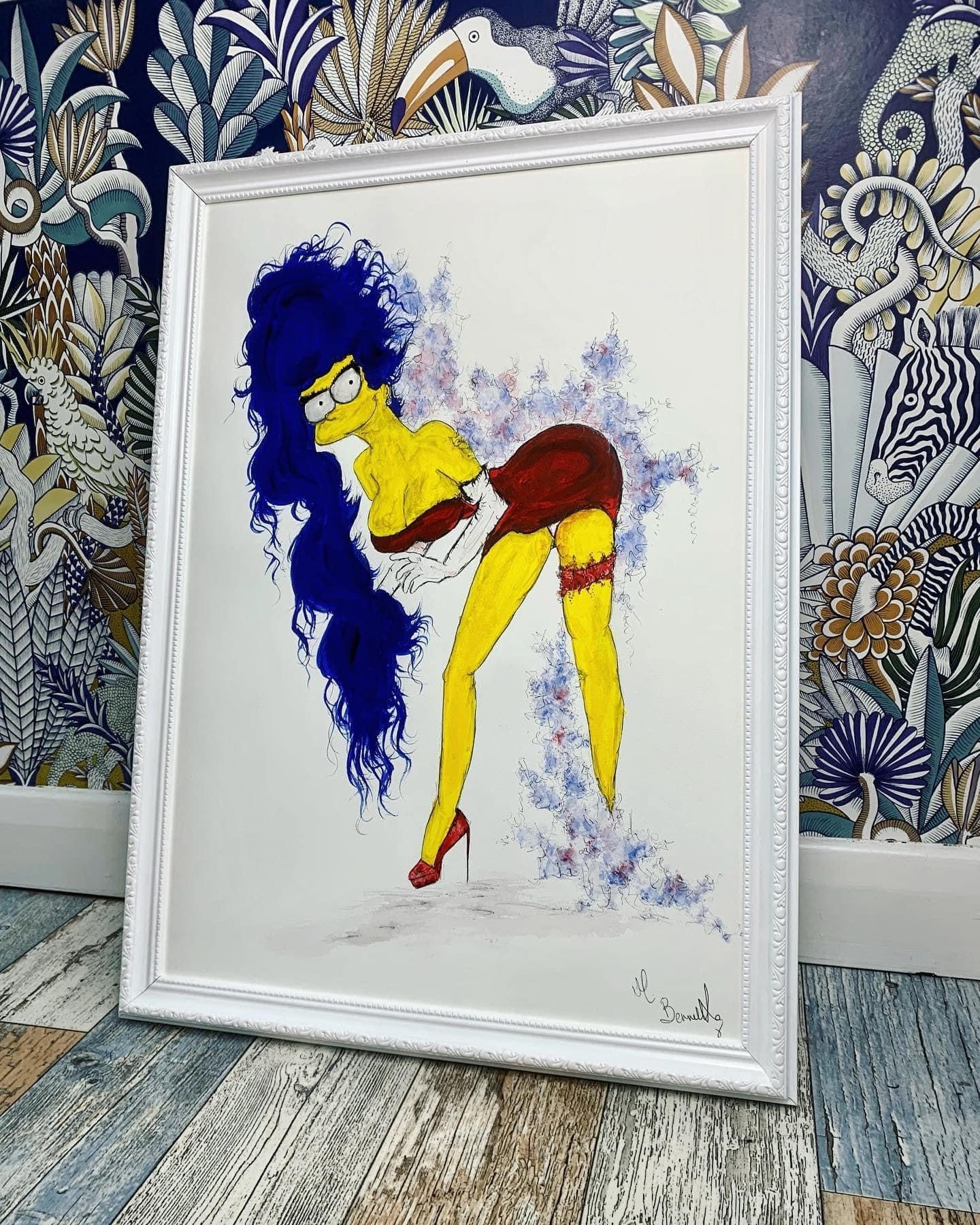 Marge Simpson- Original Framed Painting - Pin Up - Pin Up Art - The Simpsons