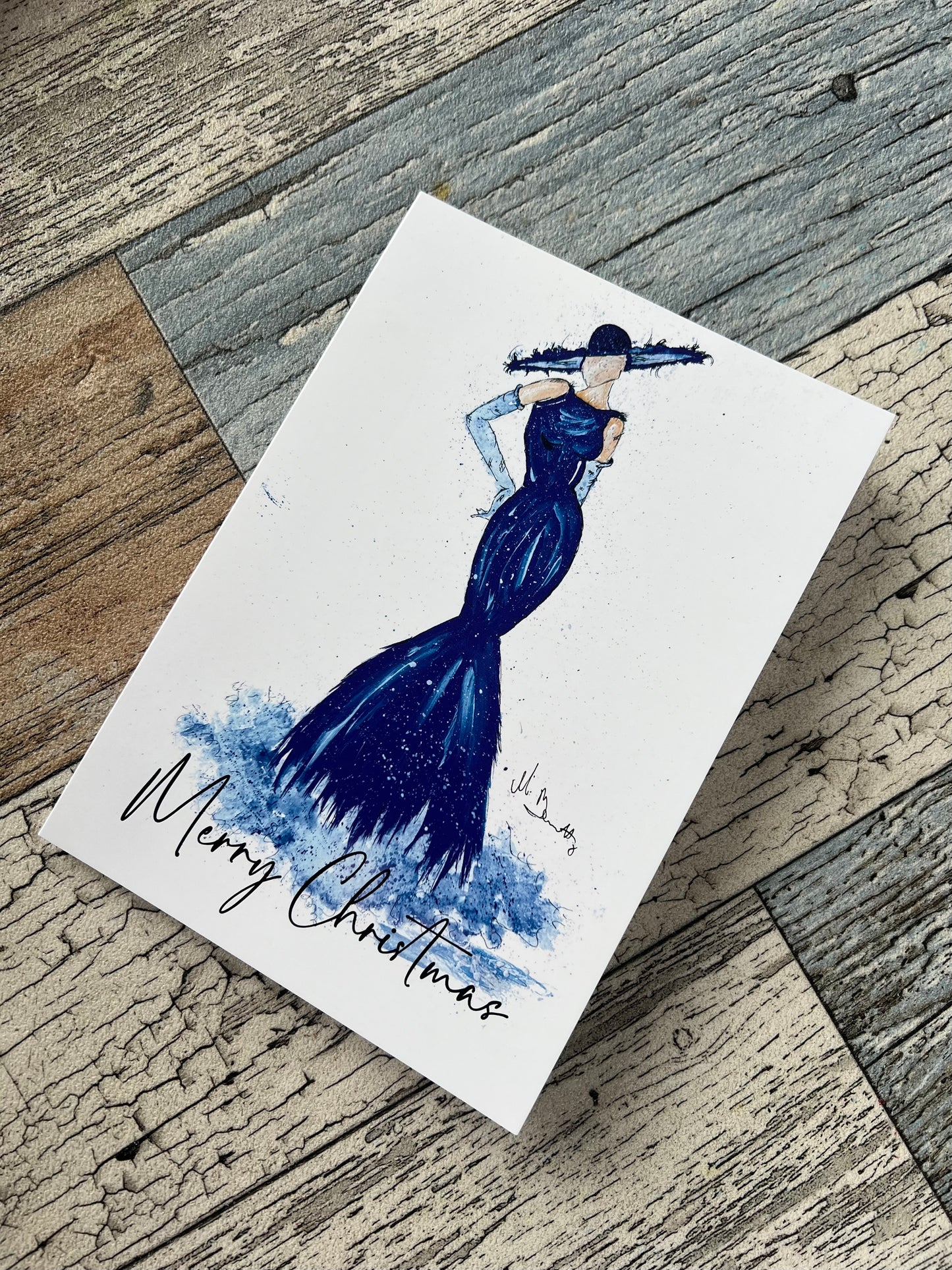 Blue Fashion Lady - A5 Christmas Card