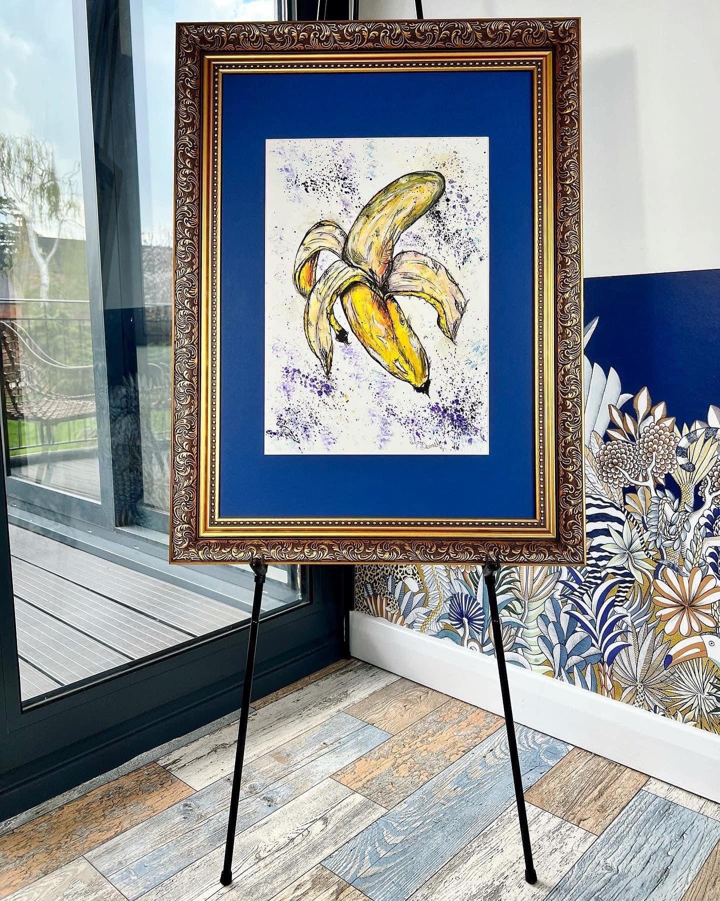 Original Gold Ornate Framed Painting - Banana - Pop Art - 27/20 Inches