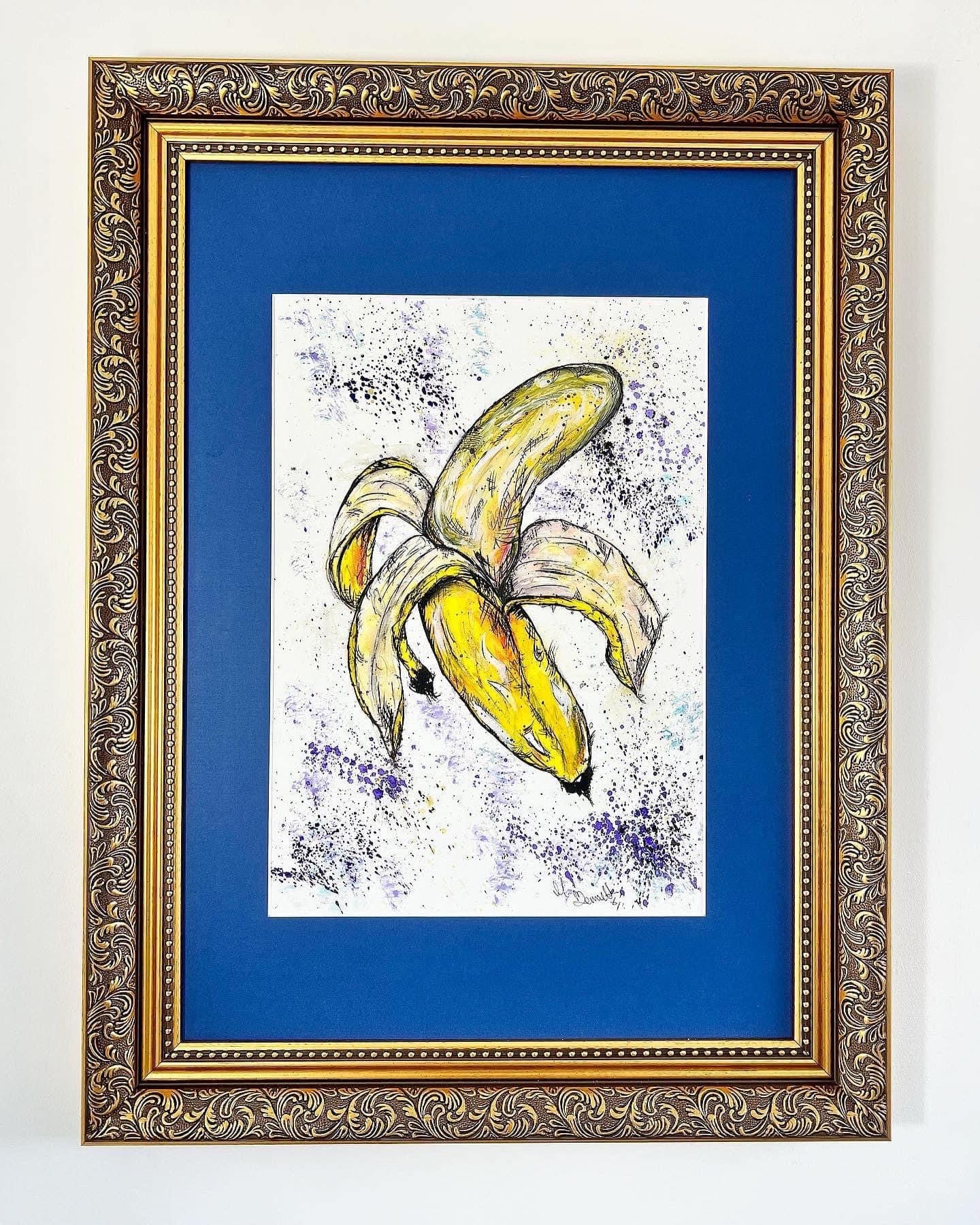 Original Gold Ornate Framed Painting - Banana - Pop Art - 27/20 Inches