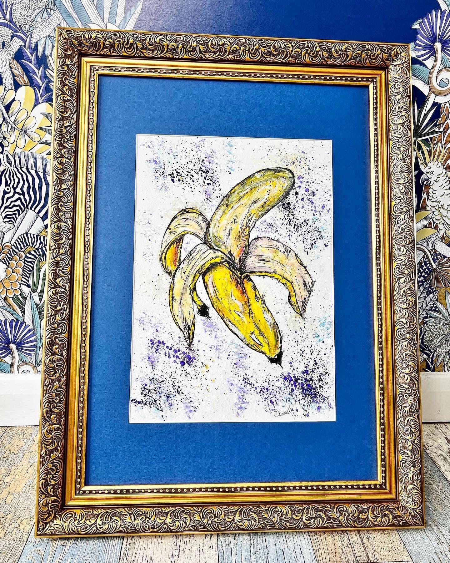 Original Gold Ornate Framed Painting - Banana - Pop Art - 27/20 Inches