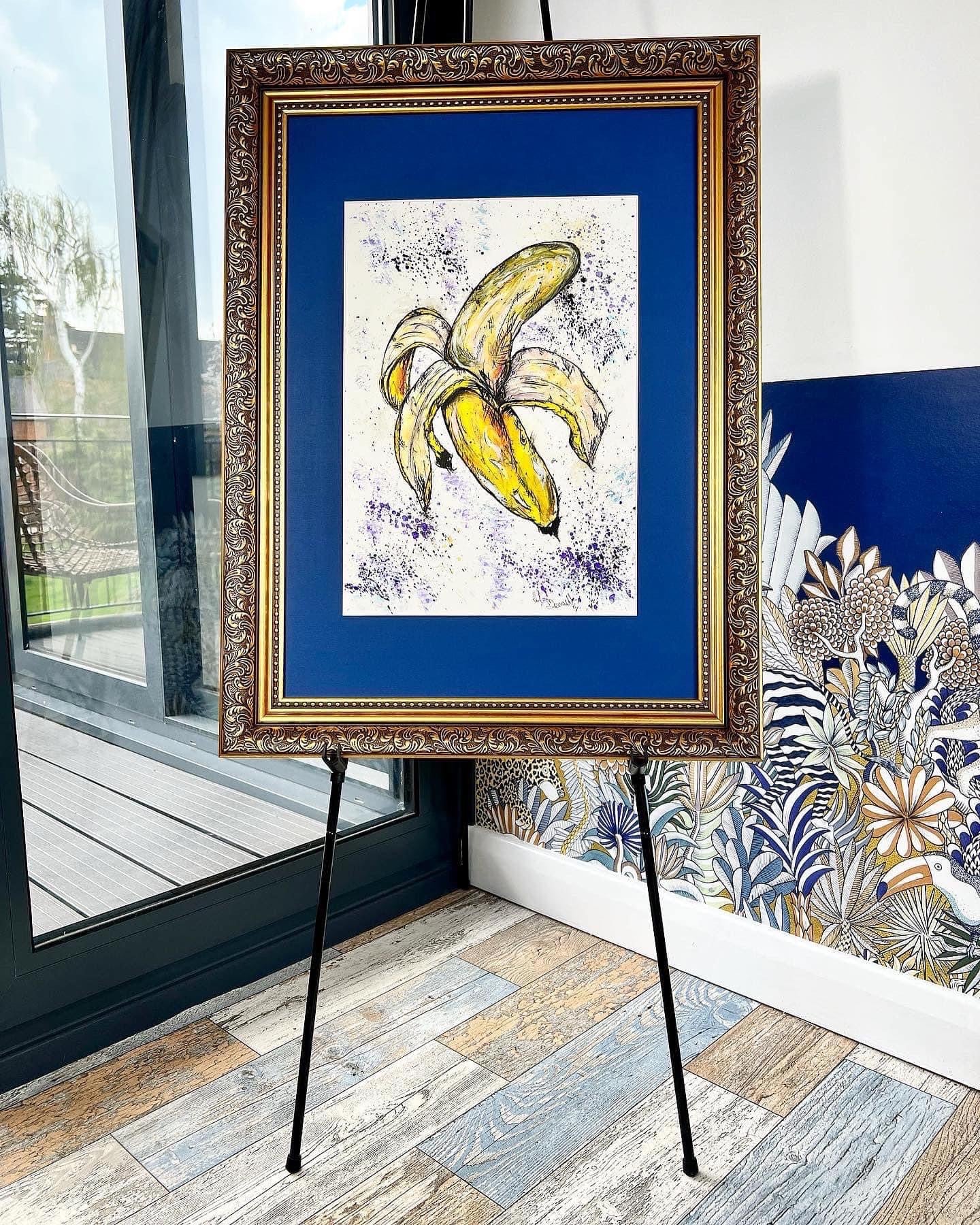 Original Gold Ornate Framed Painting - Banana - Pop Art - 27/20 Inches