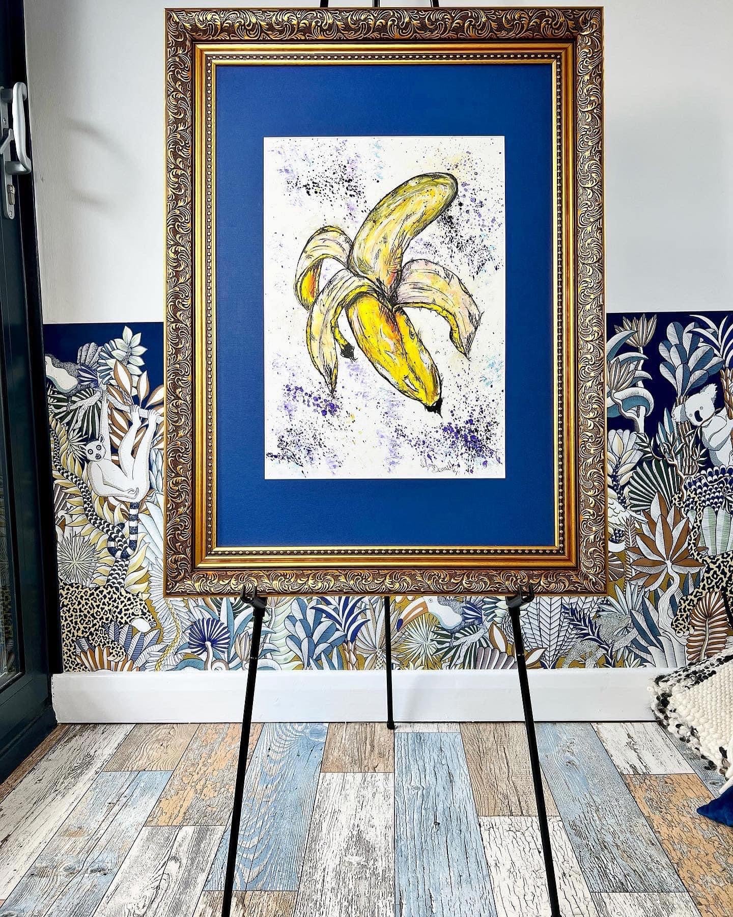Original Gold Ornate Framed Painting - Banana - Pop Art - 27/20 Inches