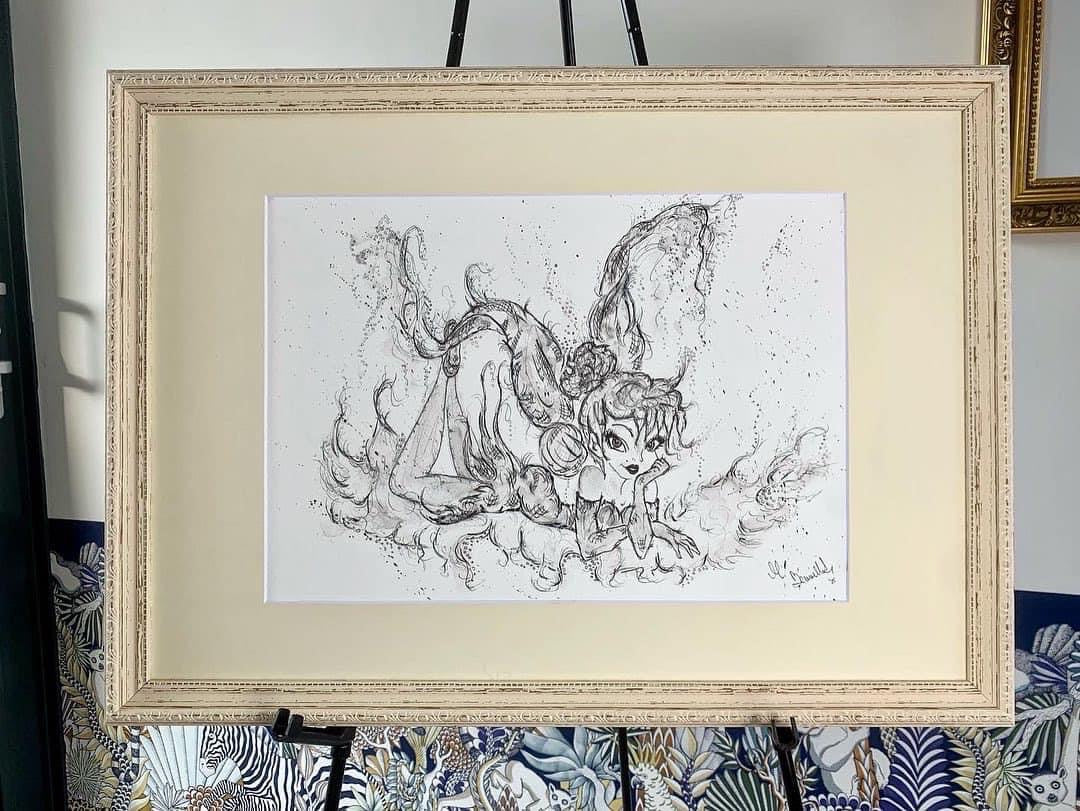 Tinkerbell- Signed - Original Framed Painting - Peter Pan - Disney - Disney Art - Pinup - Tinkerbell art