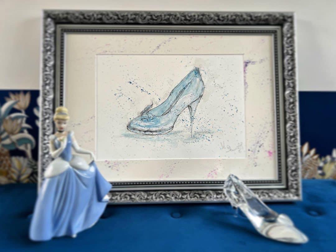 Disney Glass Slipper- Original Framed Painting - Disney Princess - Disney - Cinderella Art - Water Colour & Ink -