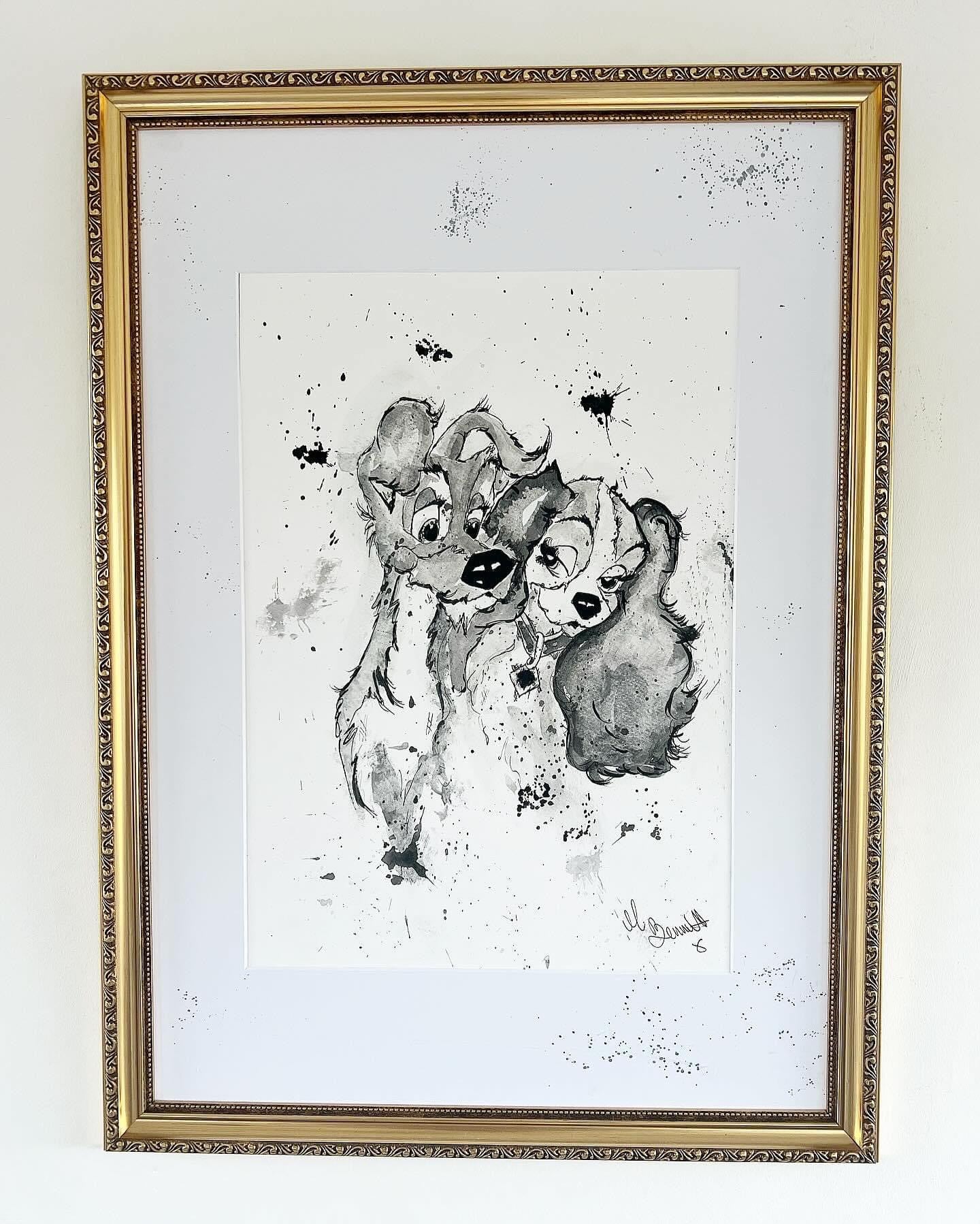 Lady and The Tramp - Original Framed Painting - Disney Art - Disney Painting - Lady and The Tramp Art