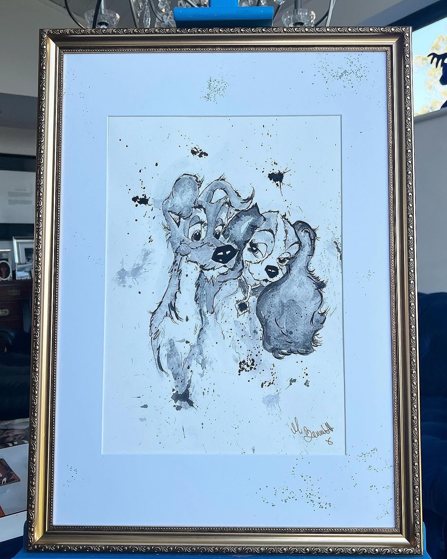 Lady and The Tramp - Original Framed Painting - Disney Art - Disney Painting - Lady and The Tramp Art
