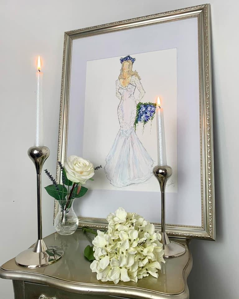 Wedding Painting Gift Voucher - An original bespoke painting in your Wedding Dress. Buy and Gift to a loved one to commemorate their Wedding