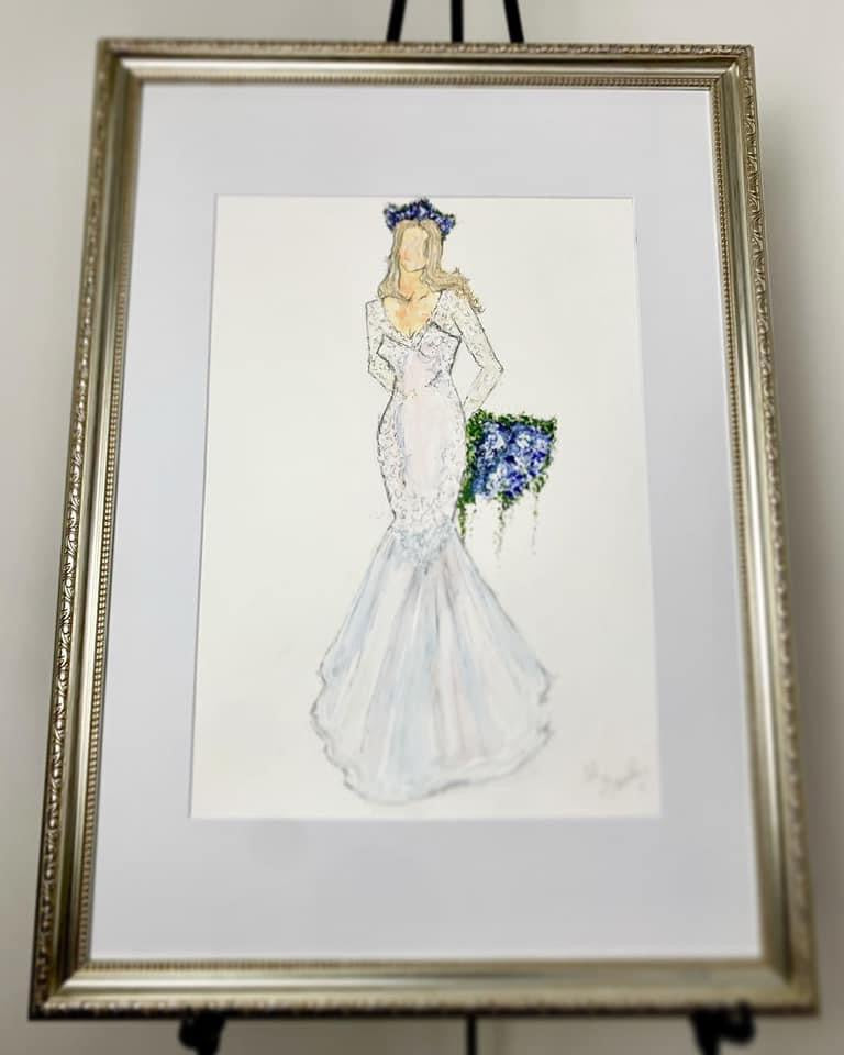Wedding Painting Gift Voucher - An original bespoke painting in your Wedding Dress. Buy and Gift to a loved one to commemorate their Wedding