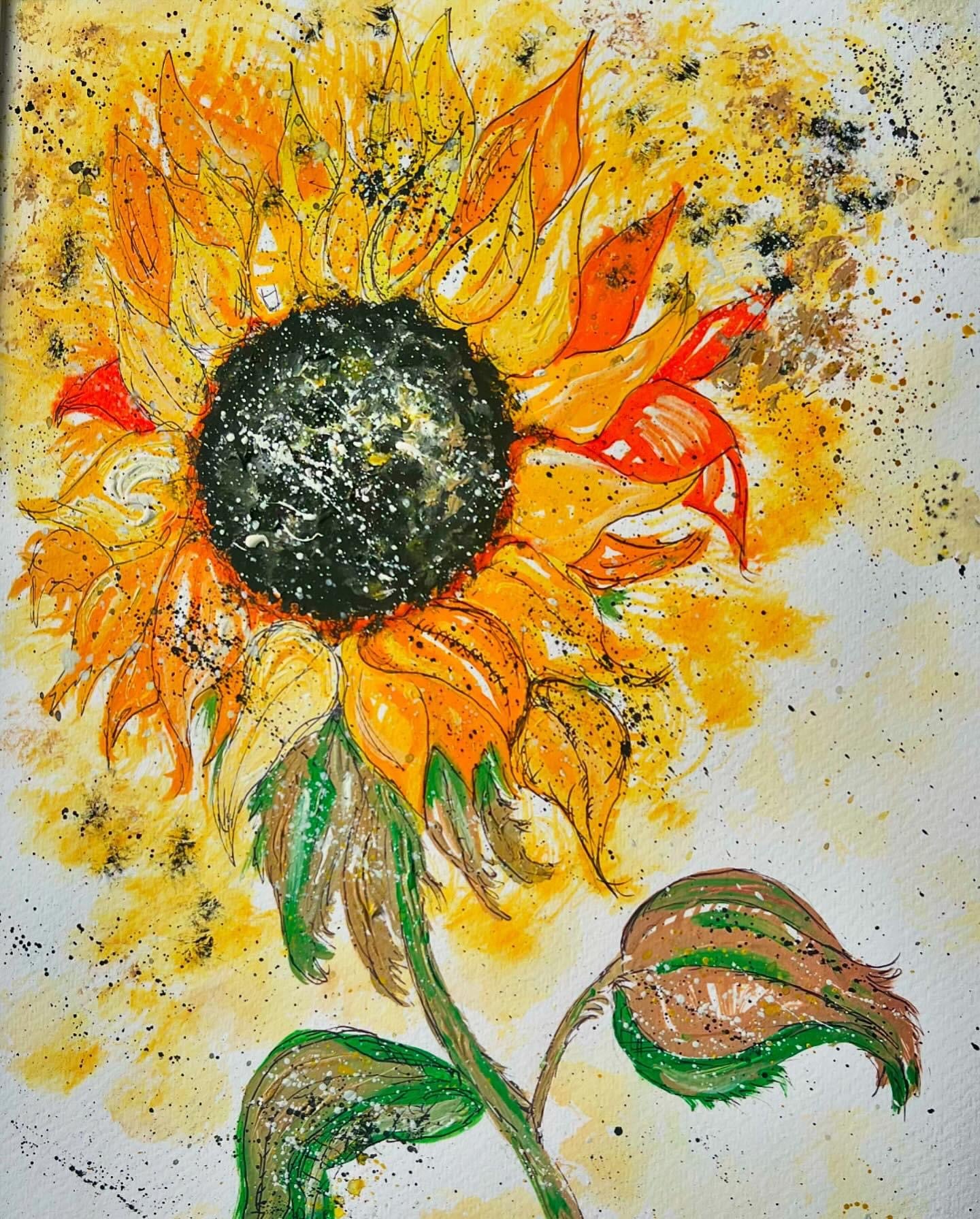 Sun Flower - Original Water coloured framed painting