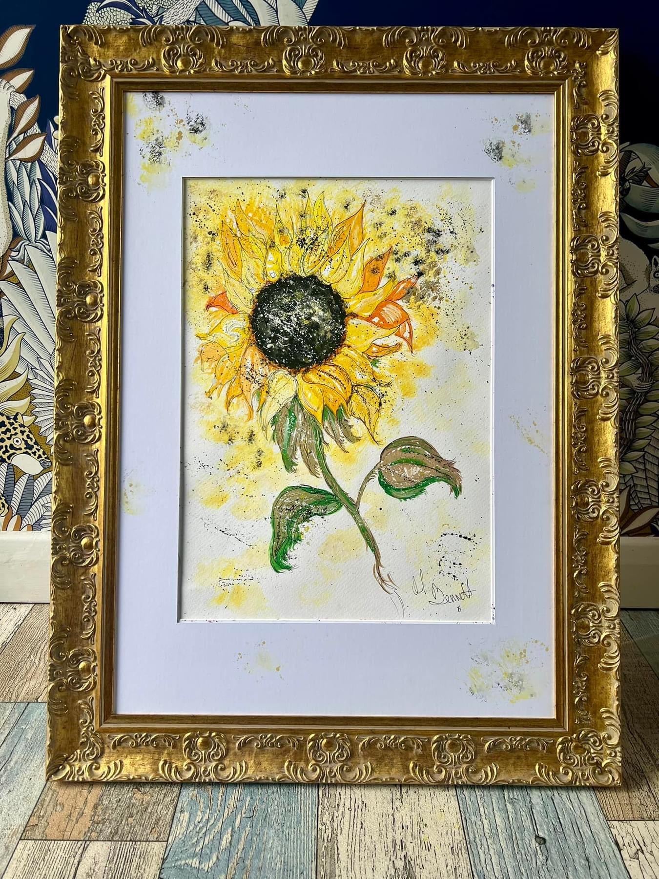 Sun Flower - Original Water coloured framed painting