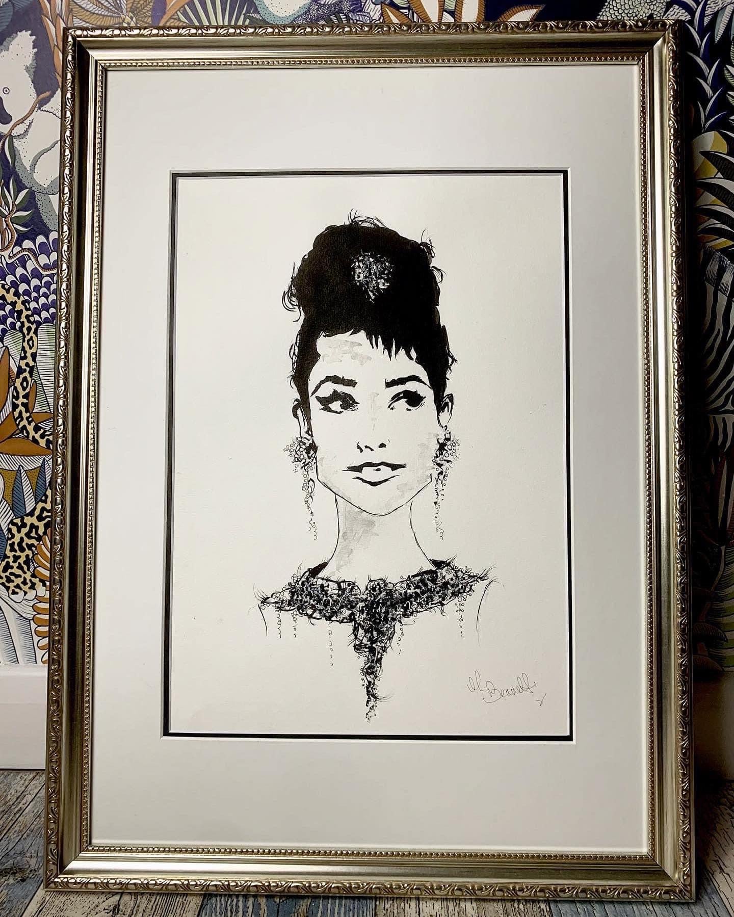 Audrey Hepburn - Breakfast at Tiffany’s - Original framed painting - Audrey Hepburn Art - Audrey Hepburn Painting