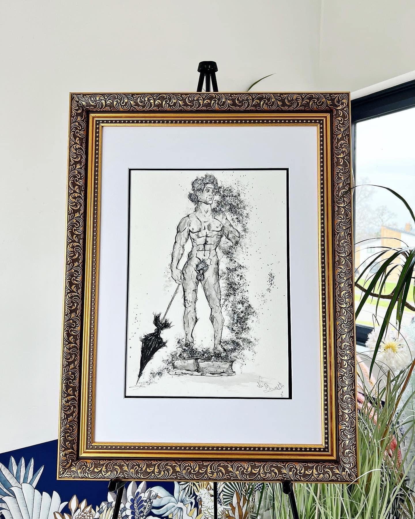 Michael Angelo - The Statue of David - Original Framed Painting - Water Colours & Ink