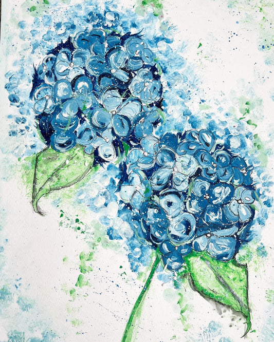 Blue Hydrangeas Original Water coloured framed painting