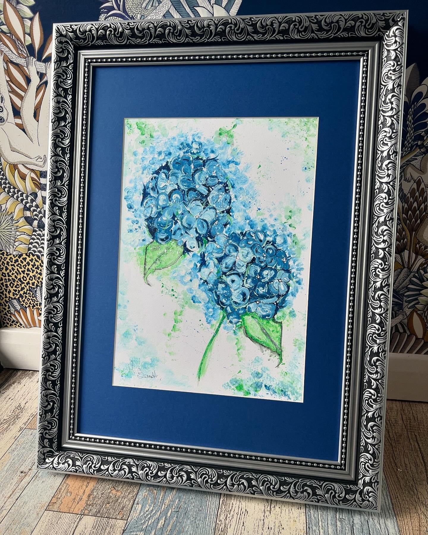 Blue Hydrangeas Original Water coloured framed painting