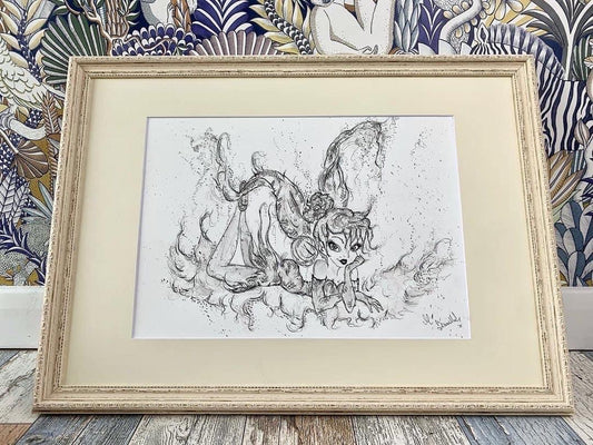 Tinkerbell- Signed - Original Framed  Painting - Peter Pan - Disney - Disney Art - Pinup - Tinkerbell art
