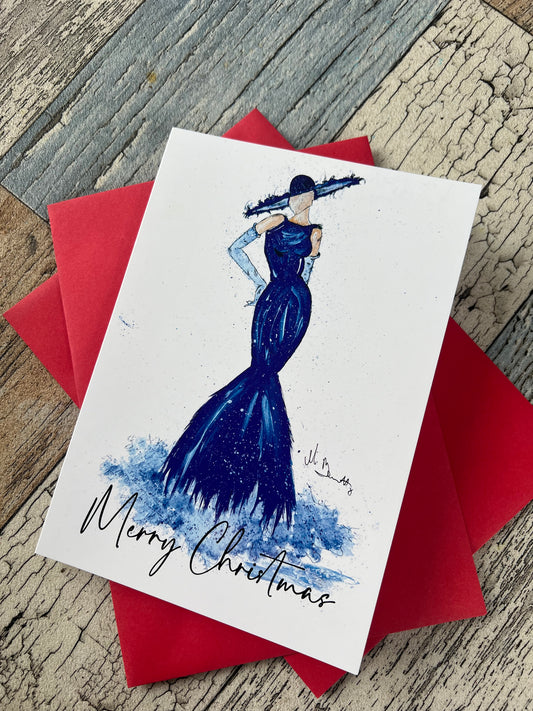 Blue Fashion Lady - A5 Christmas Card