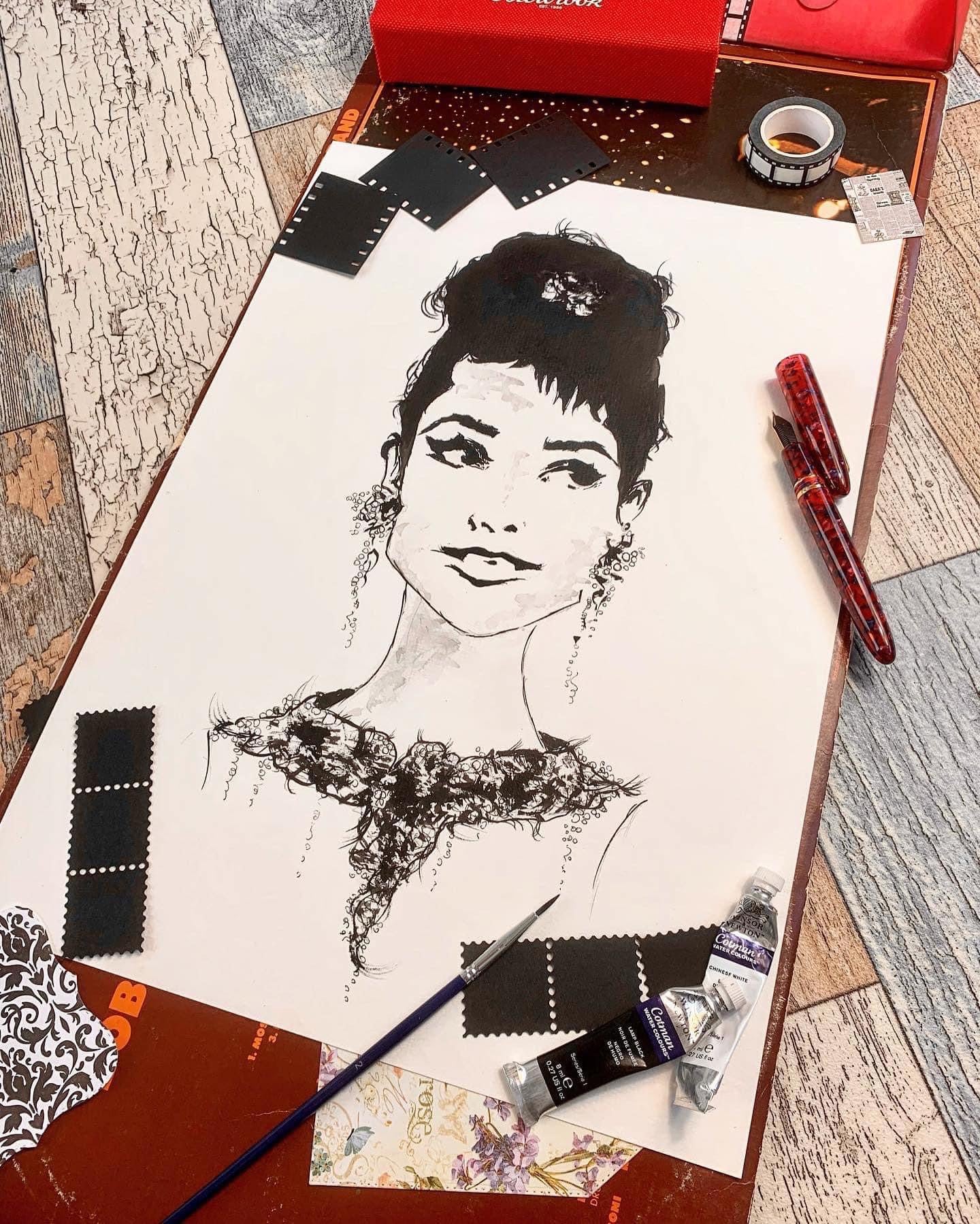 Audrey Hepburn - Breakfast at Tiffany’s - Original framed painting - Audrey Hepburn Art - Audrey Hepburn Painting
