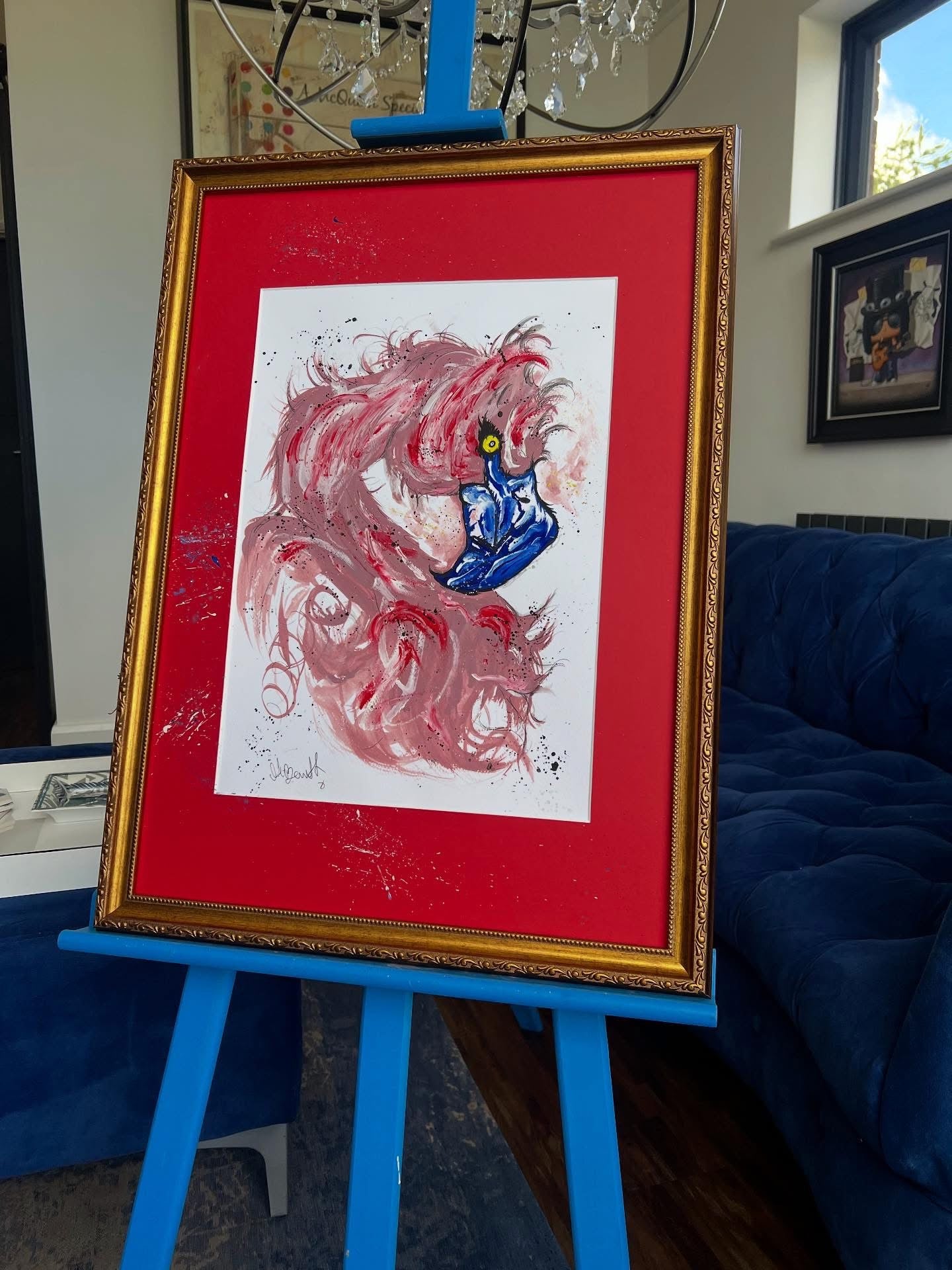 Original Gold Ornate Framed Painting - Pink Flamingo - Pop Art - 27/20 Inches