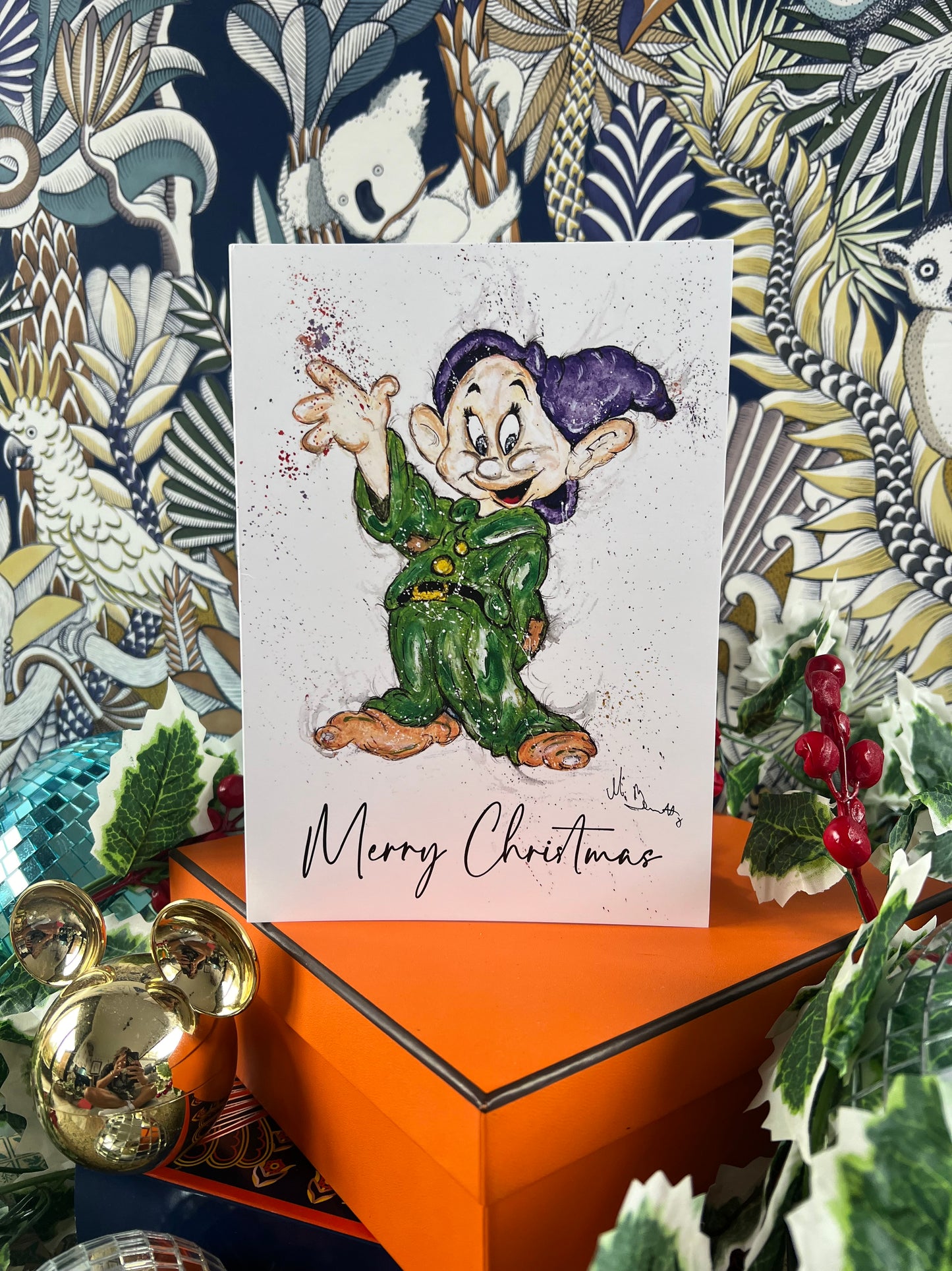 Dopey Snow White - A5 Christmas Card - Disney Art - Disney - Disney Card