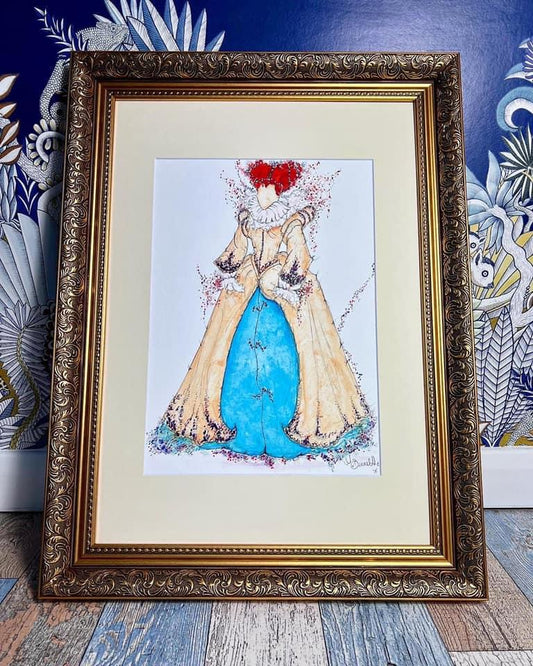 Elizabeth I of England- Original Framed Water Colour Painting - Tudor - Queen Elizabeth