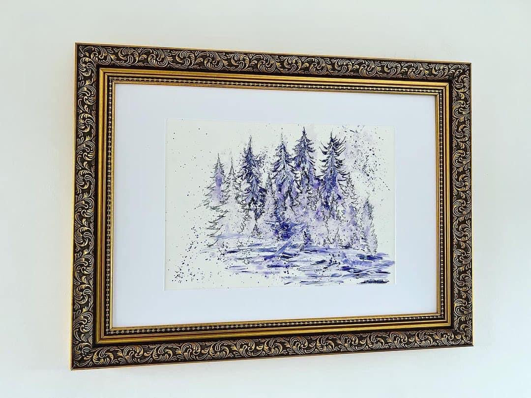 Blue Woods - Original Framed Water Colour Landscape Painting