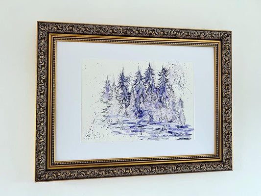 Blue Woods - Original Framed Water Colour Landscape Painting