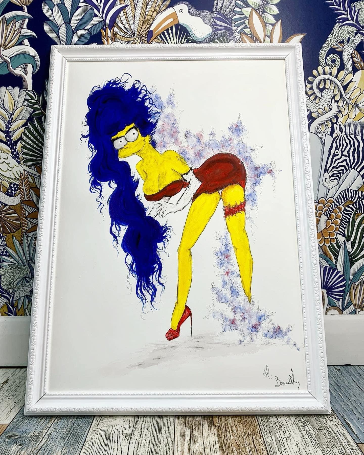 Marge Simpson- Original Framed Painting - Pin Up - Pin Up Art - The Simpsons