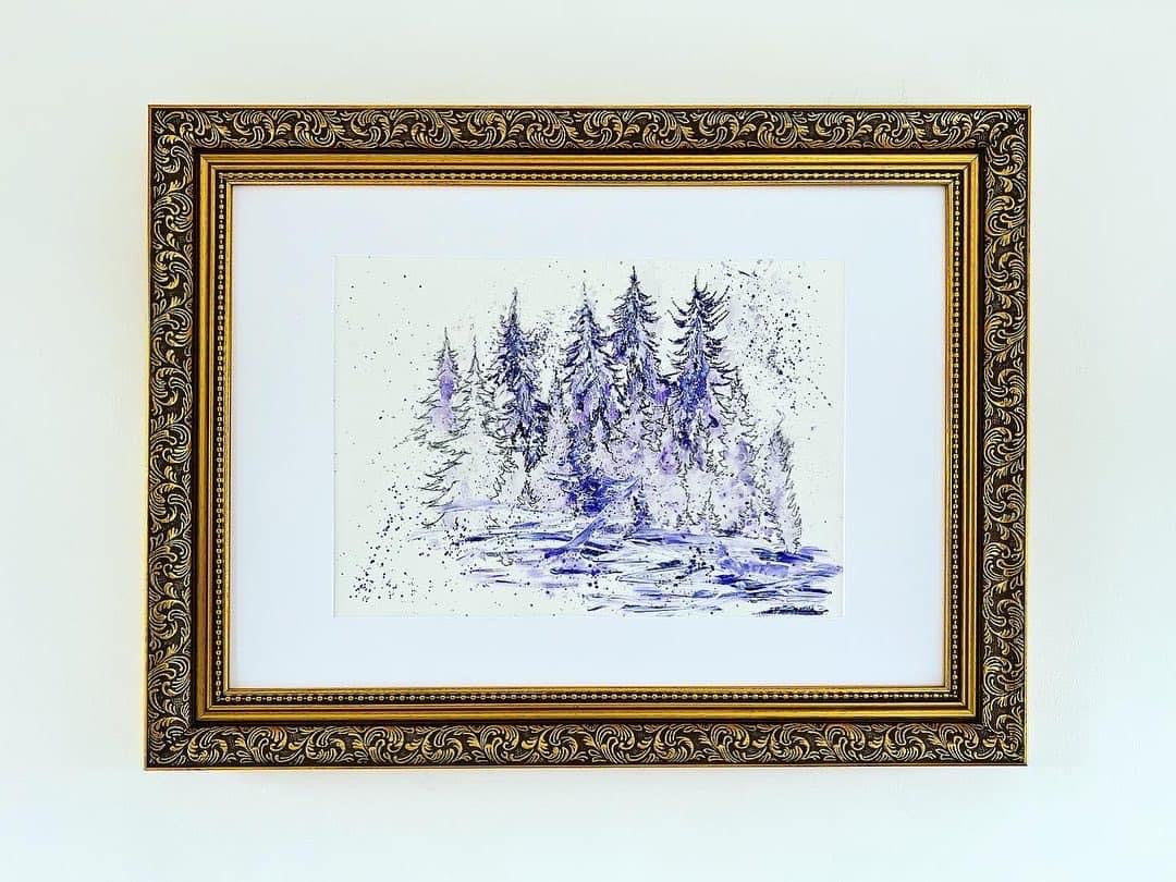 Blue Woods - Original Framed Water Colour Landscape Painting