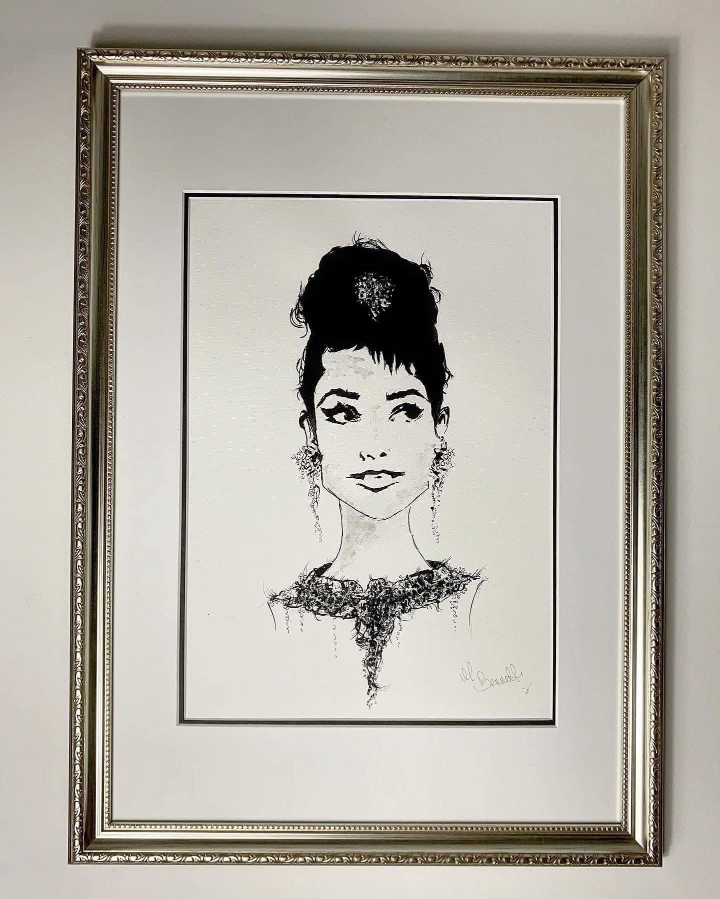Audrey Hepburn - Breakfast at Tiffany’s - Original framed painting - Audrey Hepburn Art - Audrey Hepburn Painting