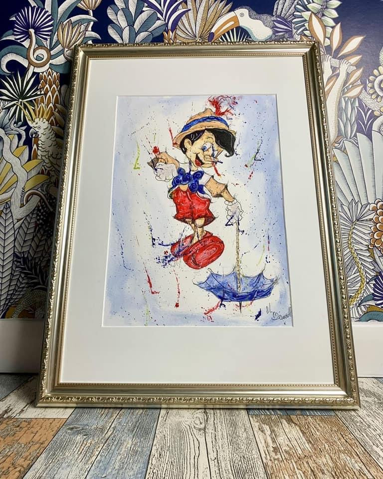 Pinocchio - Original Framed Painting - Disney Art - Disney Painting - Pinocchio Art - 27/20 Inches