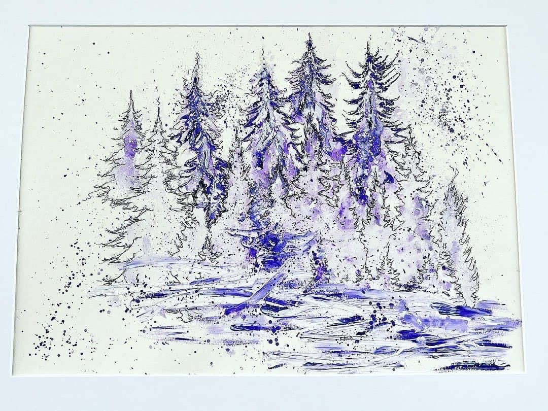 Blue Woods - Original Framed Water Colour Landscape Painting
