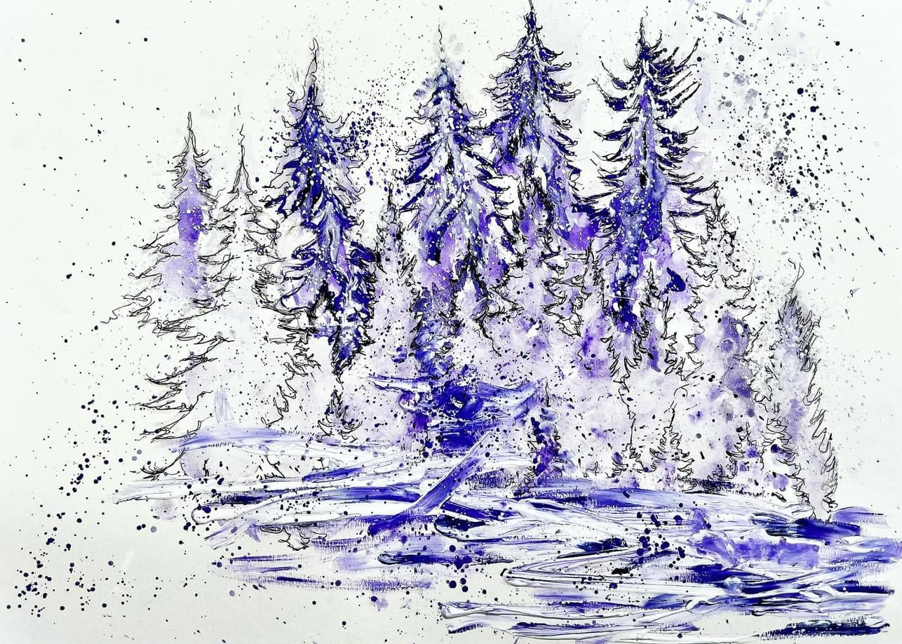 Blue Woods - Original Framed Water Colour Landscape Painting