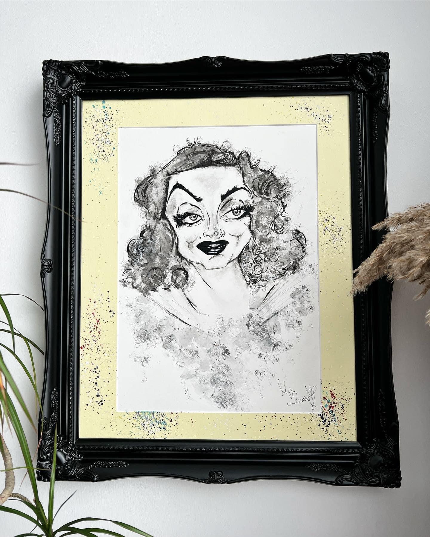 Bette Davis - Original  Framed Caricature Painting- Bette Davis Art - Fued - All about Eve - Bette Davis Painting