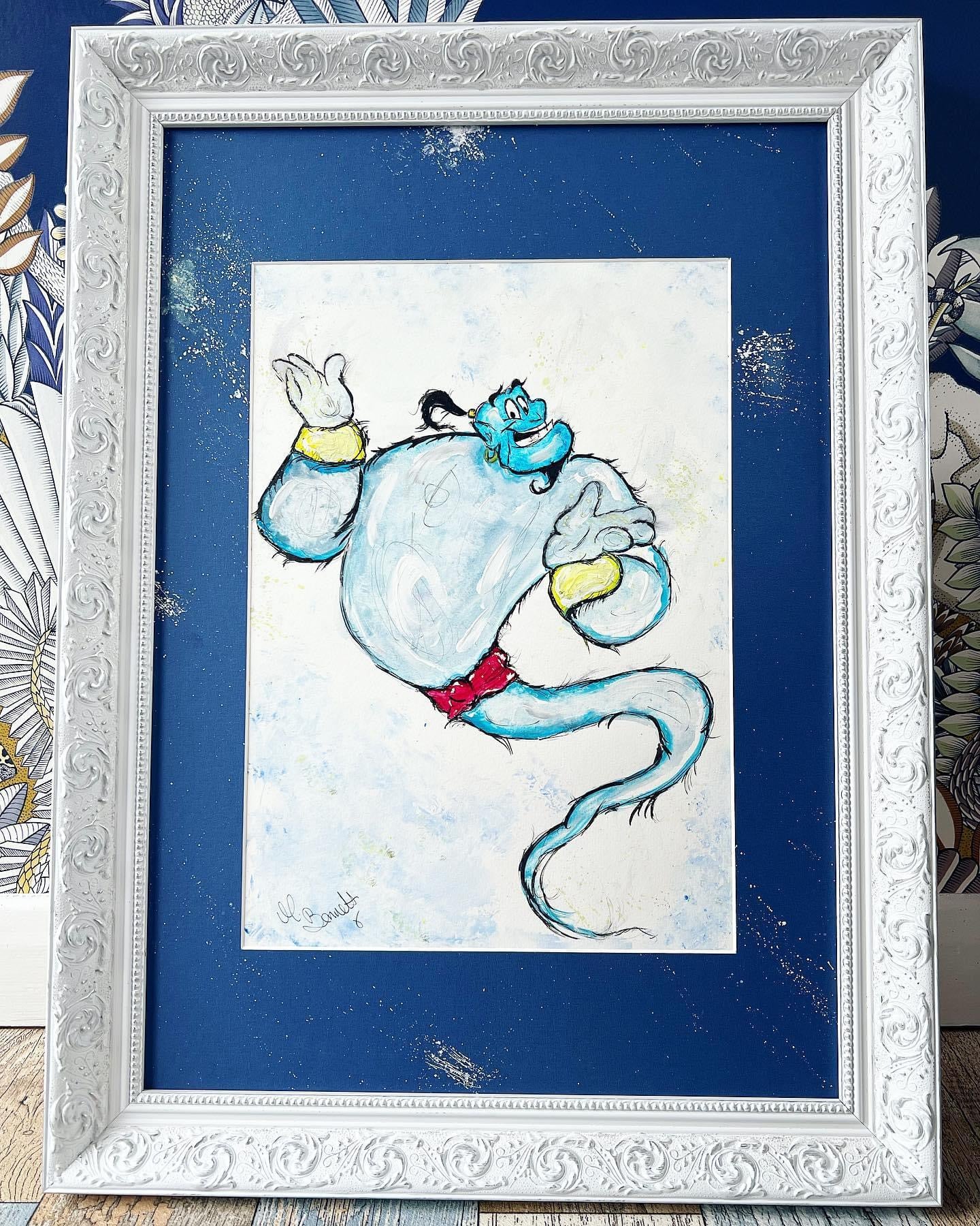 The Genie - Original Framed Painting - Disney Art - Disney Princess - Disney - Aladdin  Art - Aladdin Art Painting