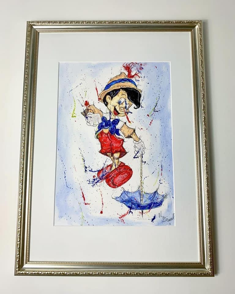 Pinocchio - Original Framed Painting - Disney Art - Disney Painting - Pinocchio Art - 27/20 Inches