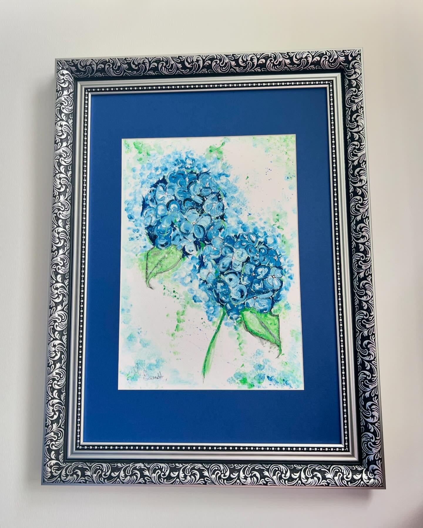 Blue Hydrangeas Original Water coloured framed painting