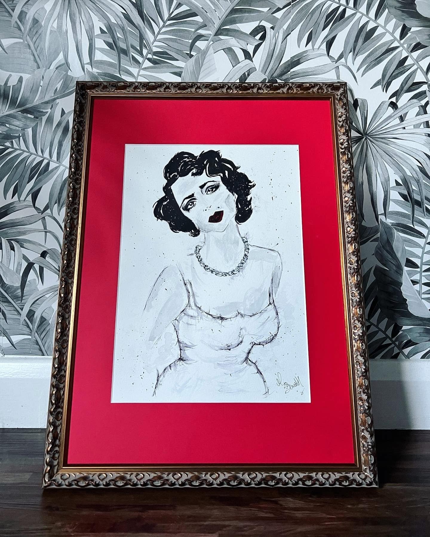 Elizabeth Taylor - Original Painting - Old Hollywood - Classic Hollywood - Framed - Original Art - Liz Taylor Art - Fashion Illustration