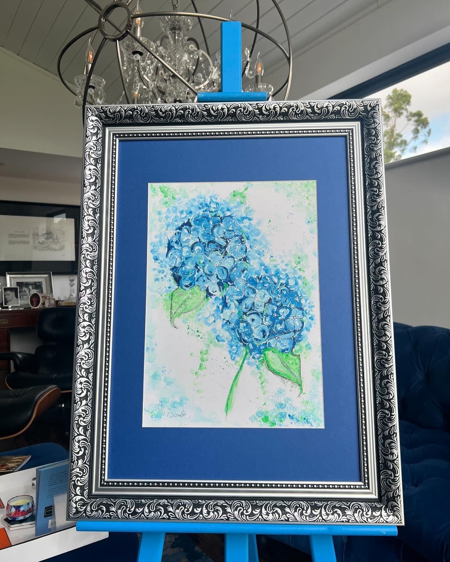 Blue Hydrangeas Original Water coloured framed painting