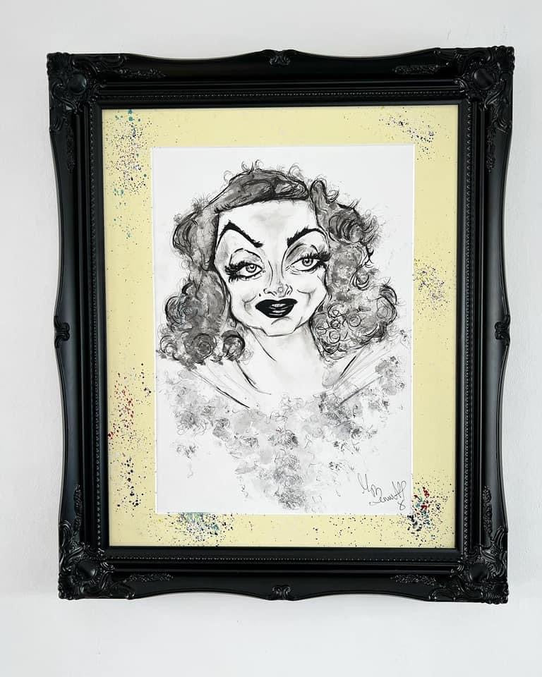 Bette Davis - Original  Framed Caricature Painting- Bette Davis Art - Fued - All about Eve - Bette Davis Painting