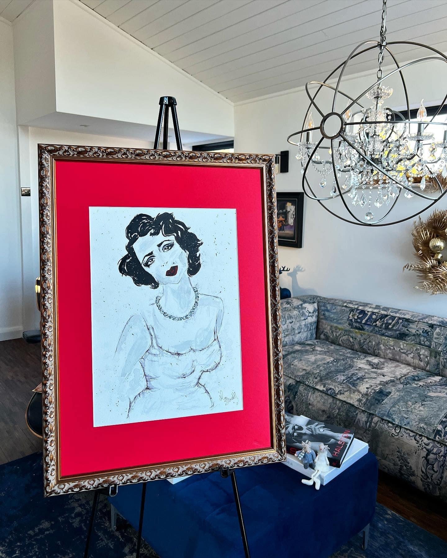 Elizabeth Taylor - Original Painting - Old Hollywood - Classic Hollywood - Framed - Original Art - Liz Taylor Art - Fashion Illustration
