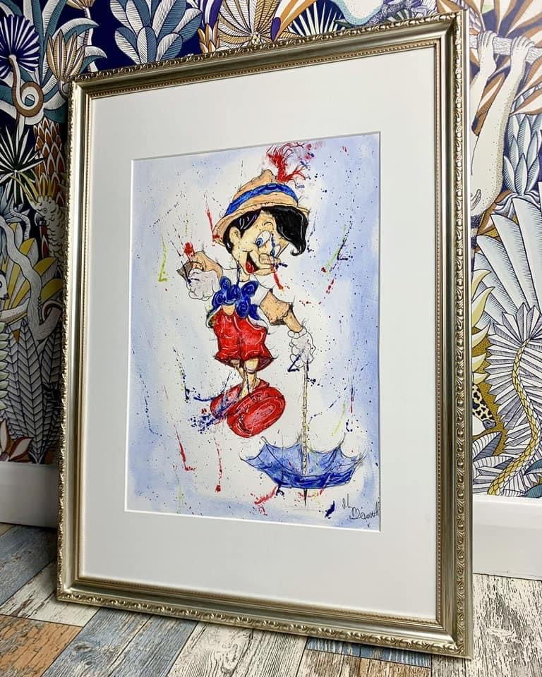 Pinocchio - Original Framed Painting - Disney Art - Disney Painting - Pinocchio Art - 27/20 Inches