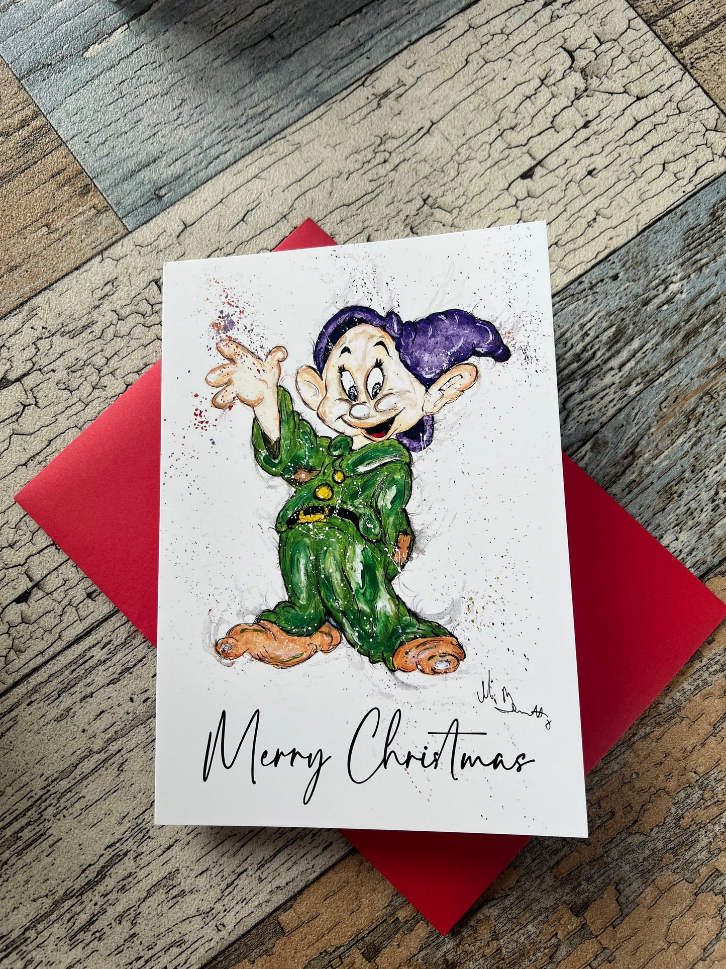 Dopey Snow White - A5 Christmas Card - Disney Art - Disney - Disney Card