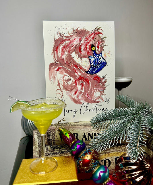 A5 Christmas Card - Pink Flamingo
