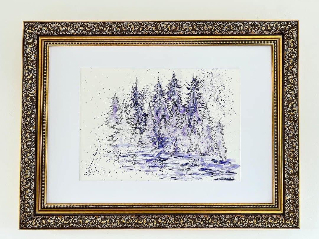 Blue Woods - Original Framed Water Colour Landscape Painting